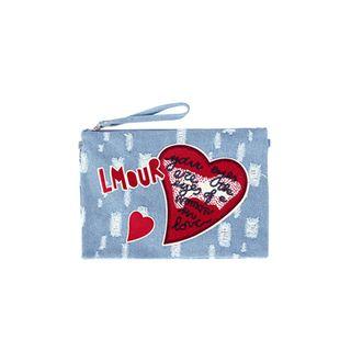 Heart-appliqu  Denim Clutch