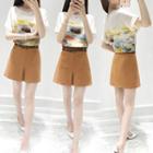 Set: Print Short Sleeve Chiffon T-shirt + A-line Skirt