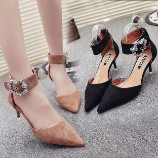 Rhinestone Ankle Cuff Pointy Toe Kitten Heels