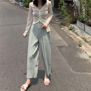 Long-sleeve Knit Top / Crop Straight Fit Pants