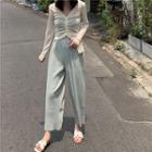 Long-sleeve Knit Top / Crop Straight Fit Pants