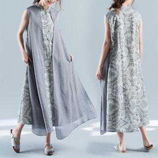 Sleeveless Drape Scarf Patterned Dress