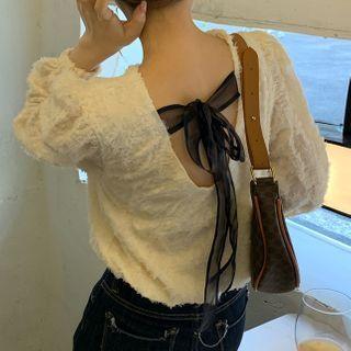 Long-sleeve Tie-back Textured Top