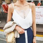 Spaghetti-strap Lace-panel Chiffon Top