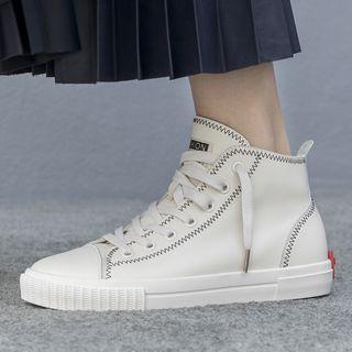 Genuine Leather Lace Up High-top Sneaker