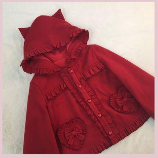 Ruffle-trim Heart Bow Appliqued Hooded Jacket