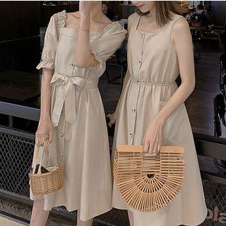 Square-neck Short-sleeve A-line Dress / Sleeveless A-line Dress