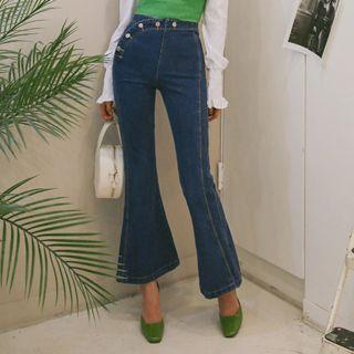 Buttoned Mid-rise Bell-bottom Jeans