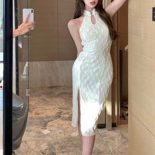 Sleeveless Frog-button Slim-fit Dress