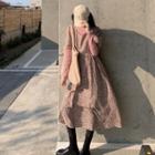 Long-sleeve Turtle-neck T-shirt / Short-sleeve Floral Midi A-line Dress
