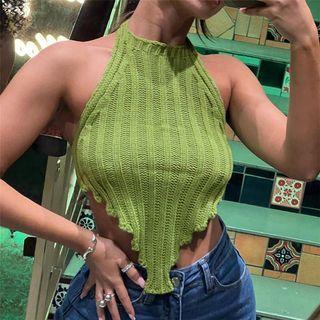 Asymmetrical Knit Cropped Halter Top