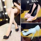 Faux-leather Bow-accent Stilettos