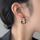 Layered Alloy Open Hoop Earring 1 Pair - Gold & Black - One Size