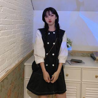 Two-tone 3/4-sleeve Mini A-line Dress