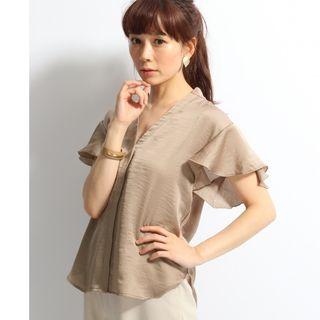 Fluttered Short Sleeve V-neck Blouse