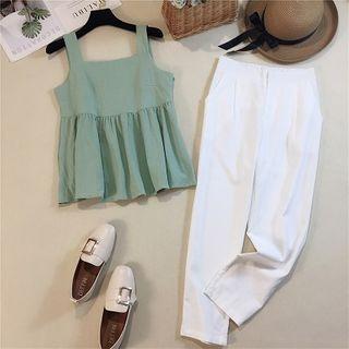 Set:plain Tank Top + High-waist Pants