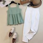 Set:plain Tank Top + High-waist Pants