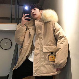 Furry Trim Hooded Zip-up Cargo Jacket
