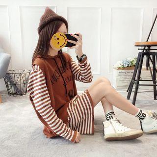 Set: Striped Long-sleeve Knit Dress +hooded Vest