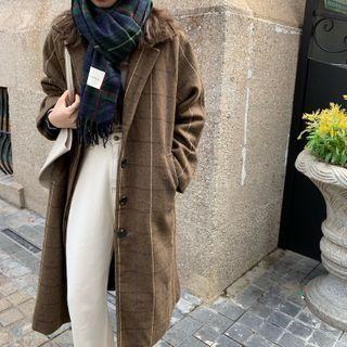 Check Loose-fit Coat Coffee - One Size