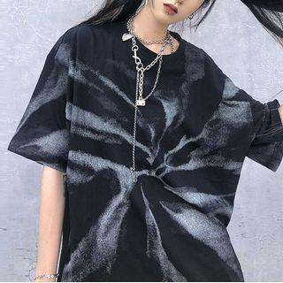 Elbow-sleeve Tie Dye T-shirt Black - One Size