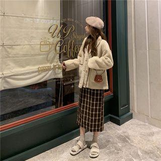 Fleece Button Jacket / Midi A-line Skirt