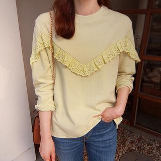 Round-neck Eyelet-lace Trim Top