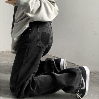 Heart Detail Wide-leg Jeans