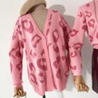 Leopard Print Cardigan Pink - One Size