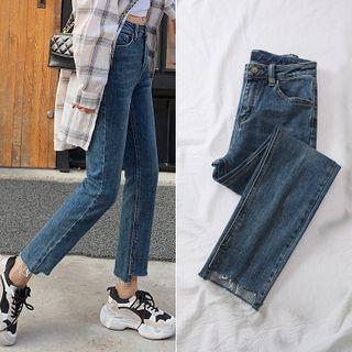 Washed Slit Straight Leg Jeans