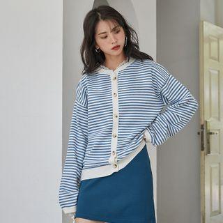 Lace Trim Striped Cardigan