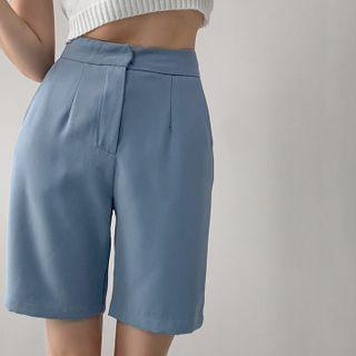 High-waist Plain Straight Leg Dress Shorts
