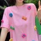 Short-sleeve Crew Neck Floral Accent T-shirt