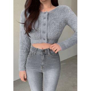 Cropped Fuzzy Knit Cardigan