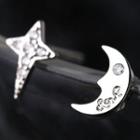 Rhinestone Alloy Moon & Star Earring 1 Pair - Earring Backs - Silver - One Size