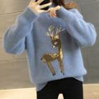 Sequined Deer Print Sweater