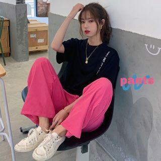 Corduroy Straight-fit Pants Rose Pink - One Size