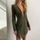 Long-sleeve Tie-front Irregular Mini Sheath Dress