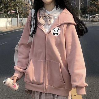 Panda Embroidered Zip Hoodie