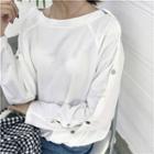 Plain Loose-fit Multi-way Long-sleeve Top
