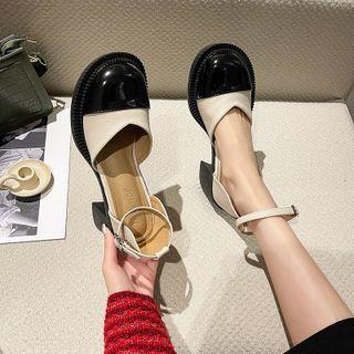 Two-tone Block Heel Ankle Strap Sandals
