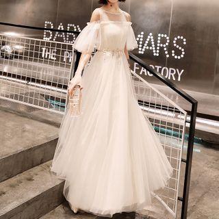 Cold-shoulder Embroidered Sheath Evening Gown / Cocktail Dress