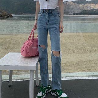 Straight-leg Cutout Jeans