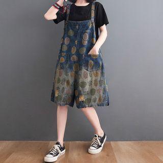 Print Denim Wide-leg Jumper Shorts