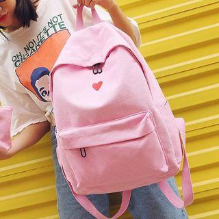 Set: Heart Print Canvas Backpack + Zip Pouch