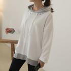 Letter-embroidered Color-block Hoodie Ivory - One Size