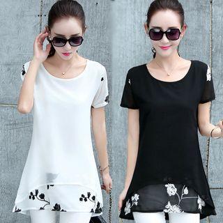 Short-sleeve Panel Long Top