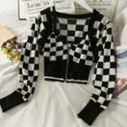 Checkerboard Zipper Camisole Top / Knit Shawl