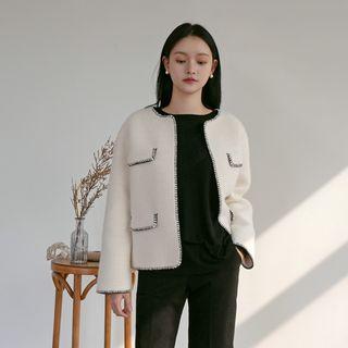 Open-front Stitched Flap-detail Jacket