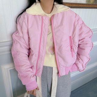 Corduroy Panel Padded Zip-up Jacket
